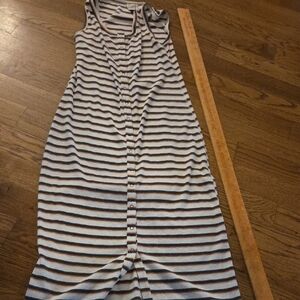 Universal Thread Striped Button-Front Midi Dress in White and Brown